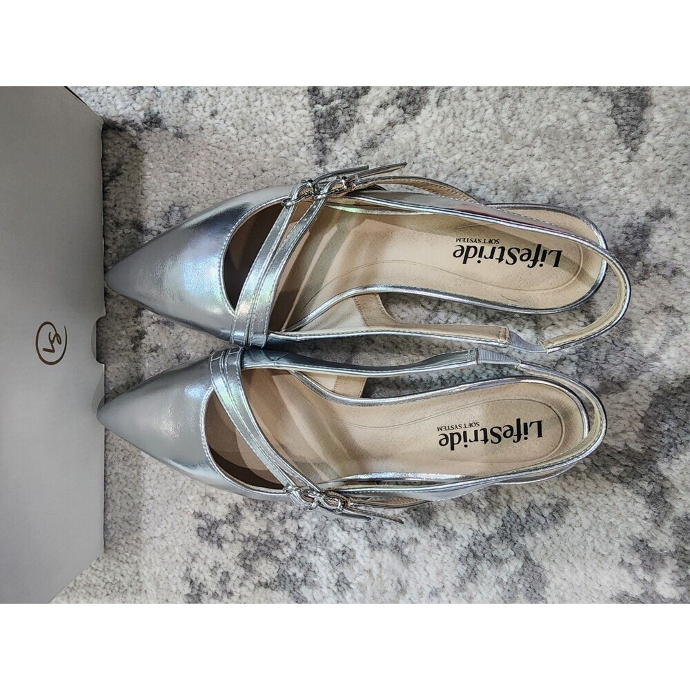 LifeStride Monique slingback pumps in silver metallic faux leather Women’s 8 NEW - Picture 5 of 9